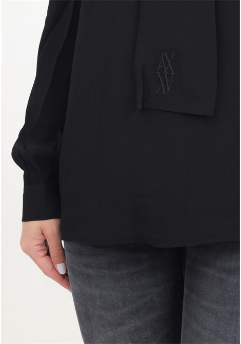 Black women's blouse with logo embroidery ARMANI EXCHANGE | 6DYH04YN6UZ1200
